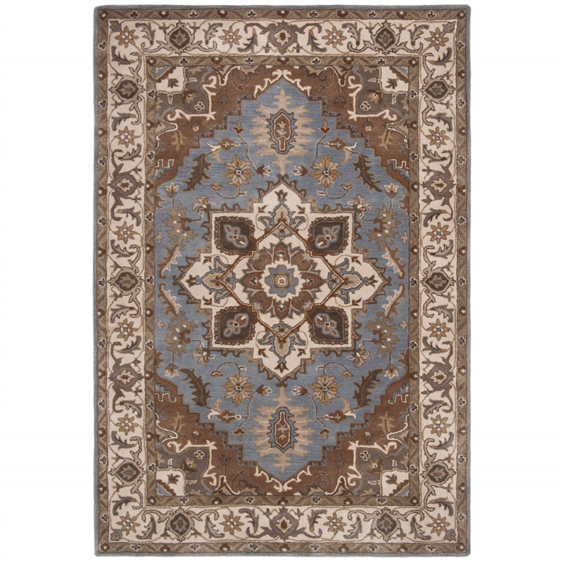 Safavieh Royalty 4' x 6' Hand Tufted Wool Rug in Light Blue and Beige