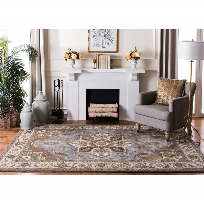 Safavieh Royalty 4' x 6' Hand Tufted Wool Rug in Light Blue and Beige