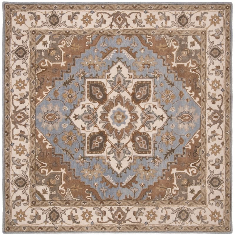 Safavieh Royalty 7' Square Hand Tufted Wool Rug in Light Blue