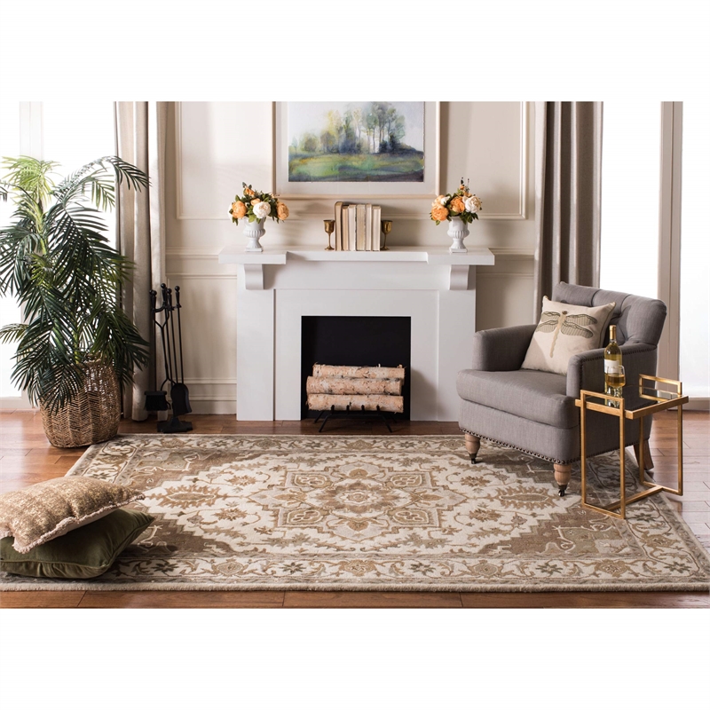 Safavieh Royalty 8' x 10' Hand Tufted Wool Rug in Light Blue and Beige