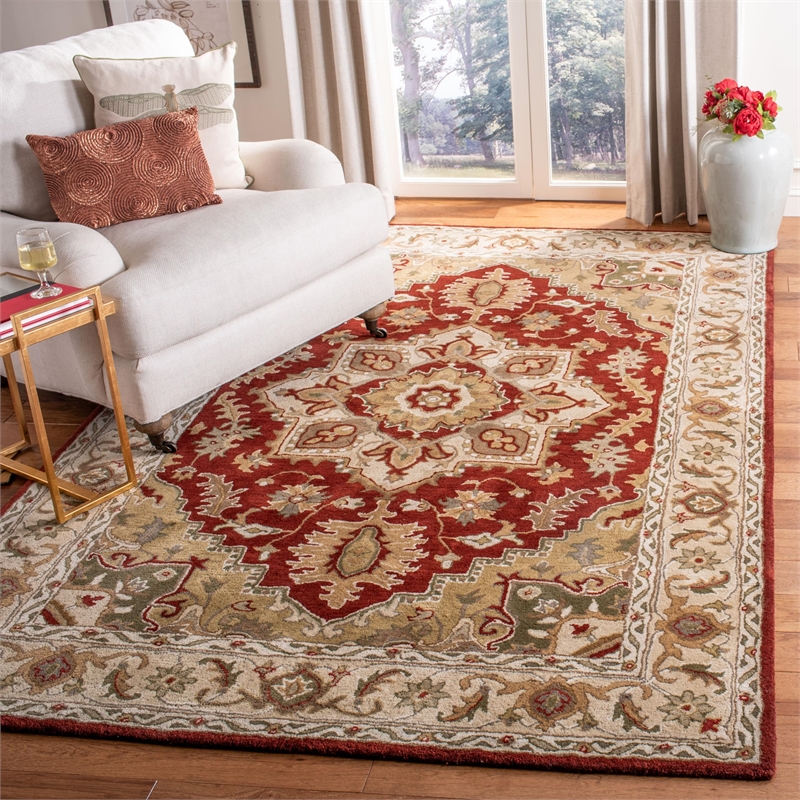 Safavieh Royalty 4' x 6' Hand Tufted Wool Rug in Red and Beige