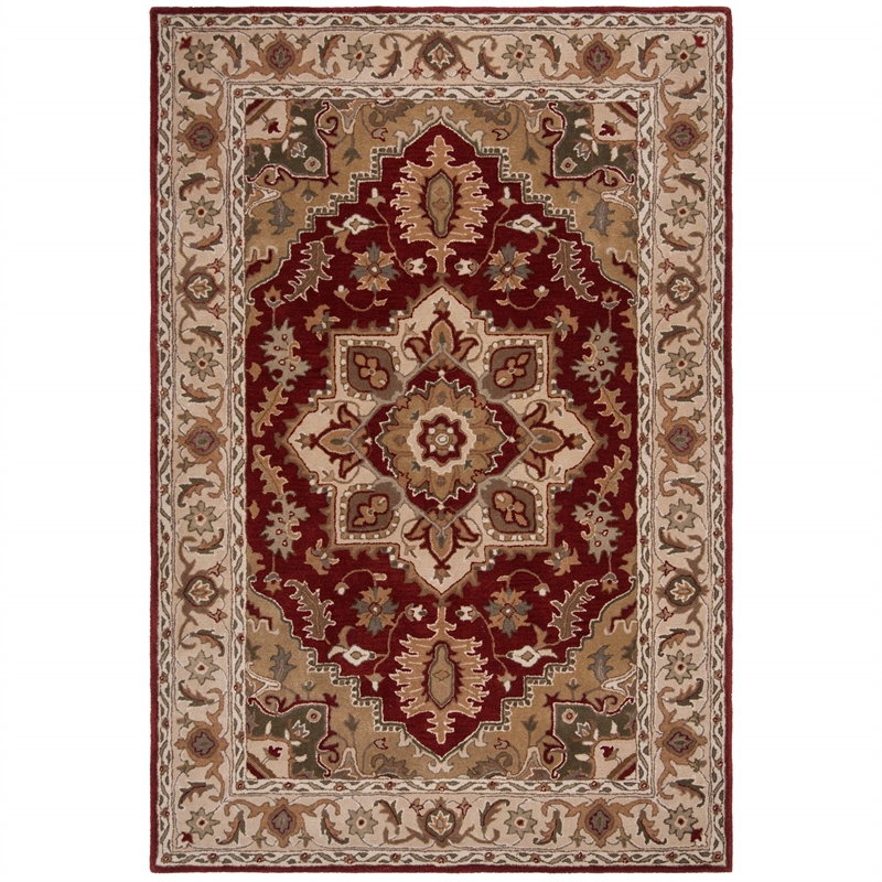 Safavieh Royalty 4' x 6' Hand Tufted Wool Rug in Red and Beige