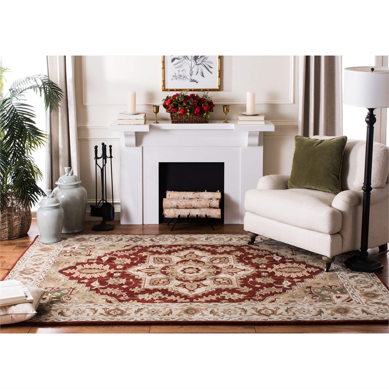 Safavieh Royalty 4' x 6' Hand Tufted Wool Rug in Red and Beige