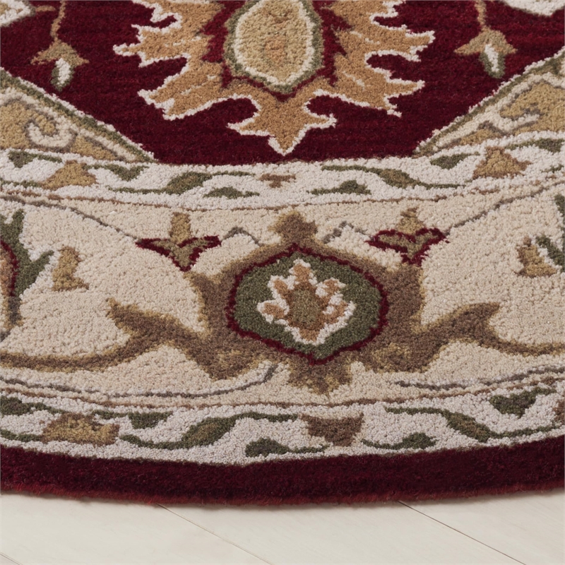 Safavieh Royalty 7' Round Hand Tufted Wool Rug in Red and Beige