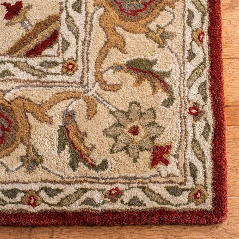 Safavieh Royalty 7' Square Hand Tufted Wool Rug in Red and Beige