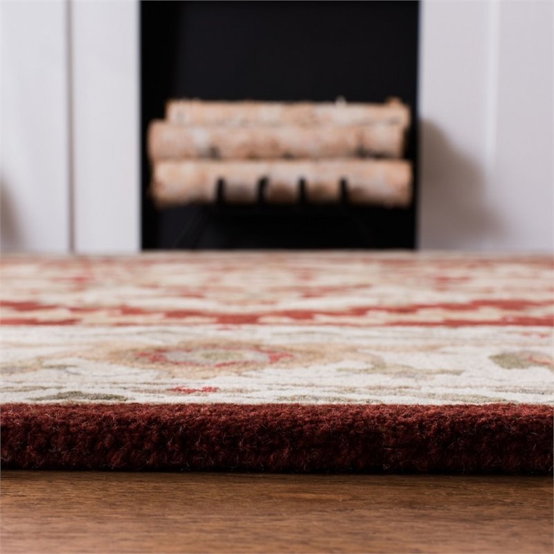 Safavieh Royalty 7' Square Hand Tufted Wool Rug in Red and Beige