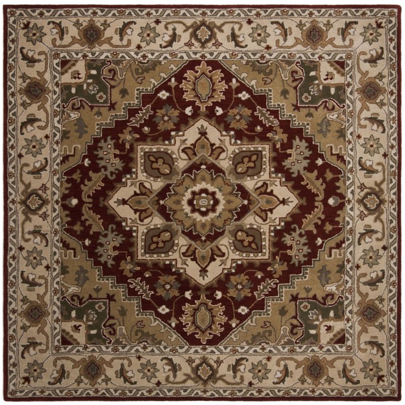 Safavieh Royalty 7' Square Hand Tufted Wool Rug in Red and Beige