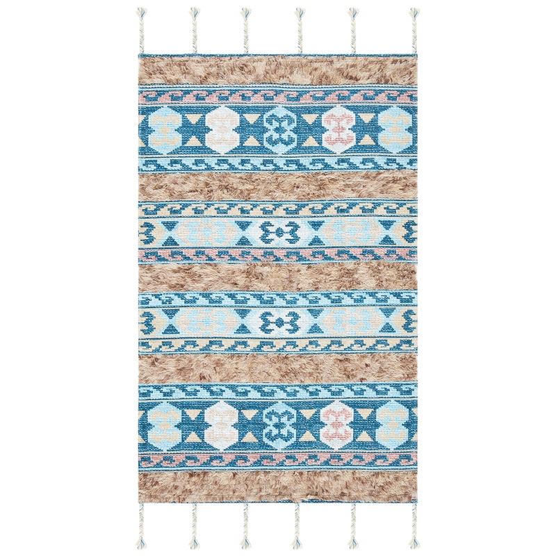 Safavieh Saffron 3' x 5' Hand Loomed Wool Rug in Blue and Taupe