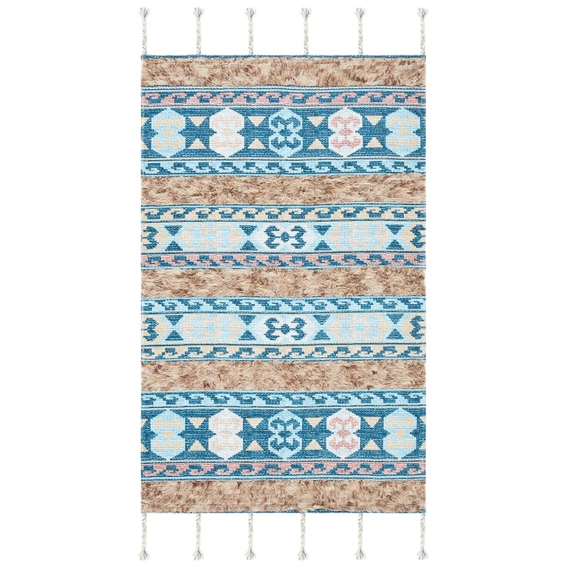 Safavieh Saffron 4' x 6' Hand Loomed Wool Rug in Blue and Taupe