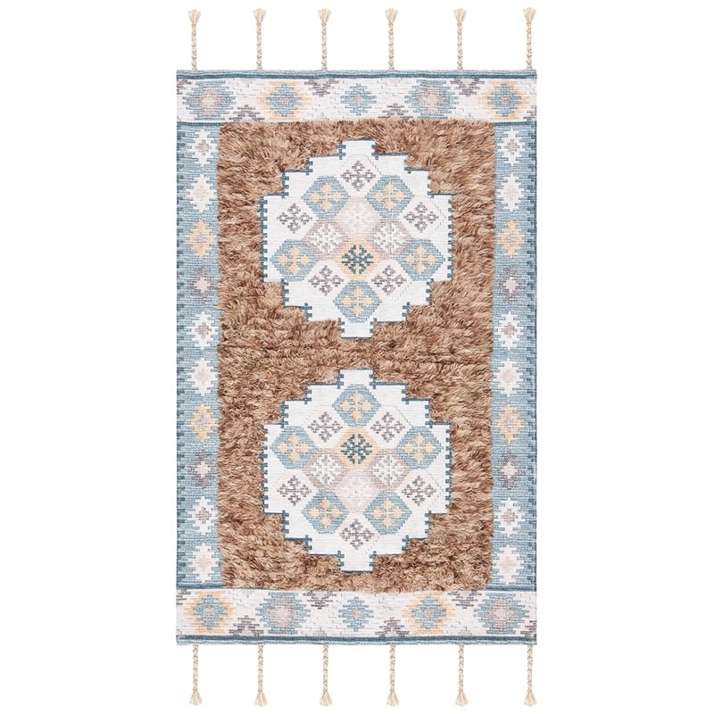 Safavieh Saffron 3' x 5' Hand Loomed Wool Rug in Taupe and Ivory