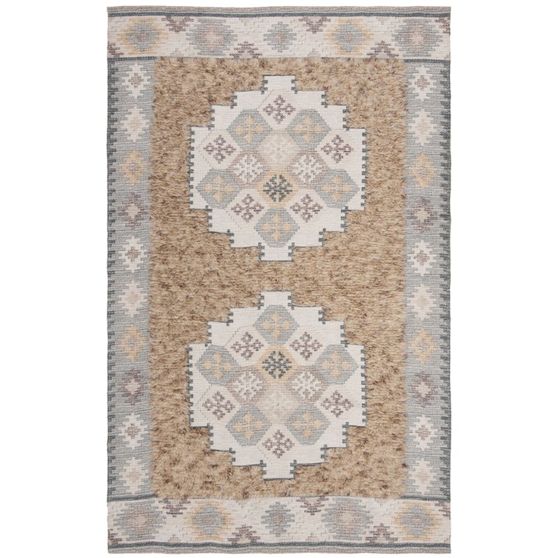 Safavieh Saffron 4' x 6' Hand Loomed Wool Rug in Taupe and Ivory