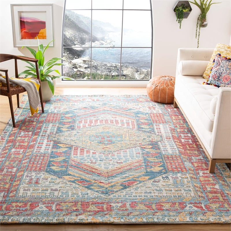 Safavieh Saffron 6' Square Hand Loomed Rug in Fuchsia and Blue
