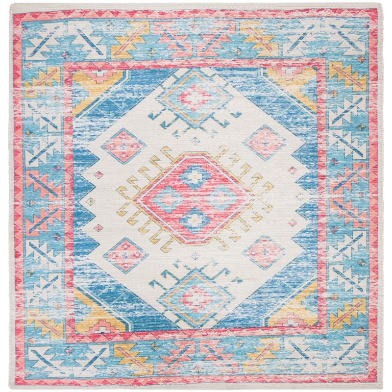 Safavieh Saffron 6' Square Hand Loomed Rug in Cream and Blue