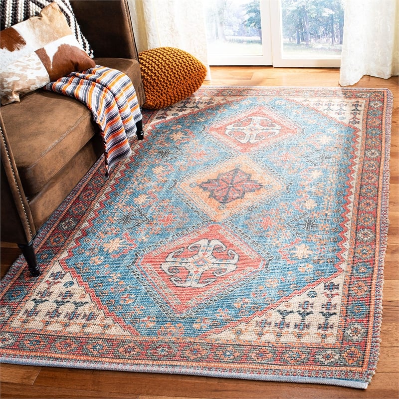 Safavieh Saffron 6' Square Hand Loomed Rug in Navy and Red