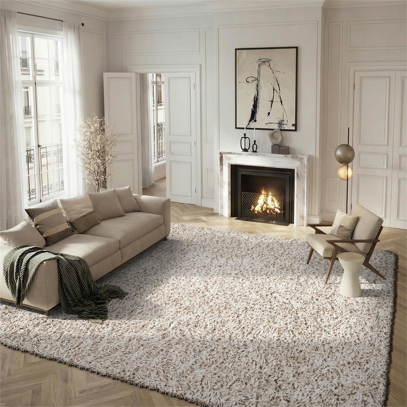 Safavieh Rio 8' x 10' Hand Loomed Shag Rug in Beige and Ivory