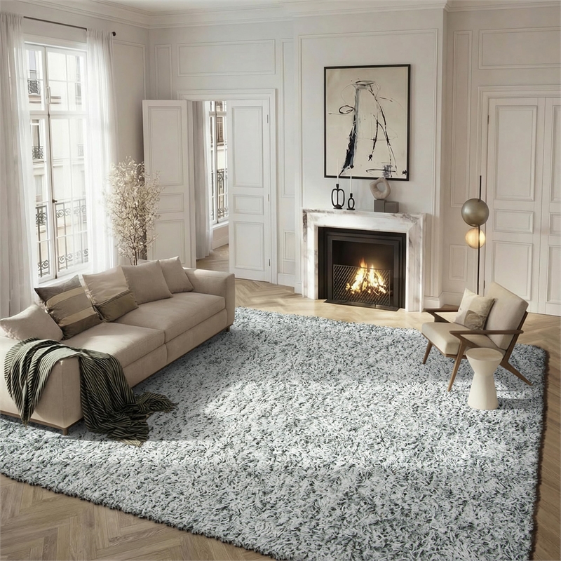 Safavieh Rio 8' x 10' Hand Loomed Shag Rug in Gray and Ivory