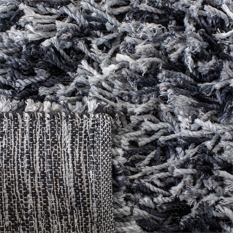 Safavieh Rio 3' x 5' Hand Loomed Shag Rug in Black and Ivory