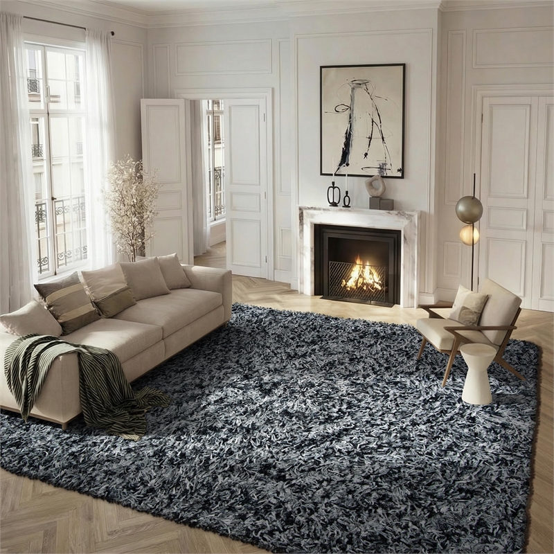 Safavieh Rio 8' x 10' Hand Loomed Shag Rug in Black and Ivory