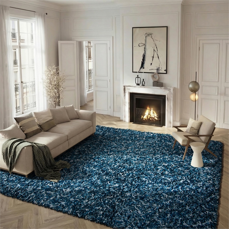 Safavieh Rio 8' x 10' Hand Loomed Shag Rug in Navy and Ivory