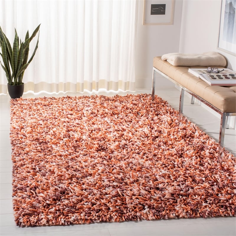 Safavieh Rio 5' x 8' Hand Loomed Shag Rug in Rust and Ivory