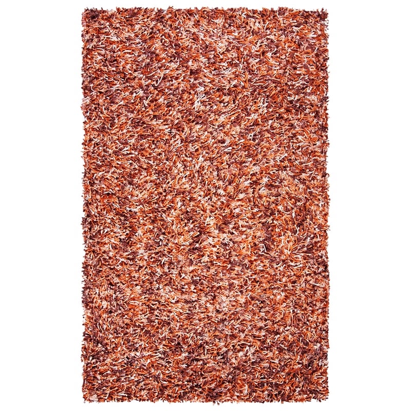 Safavieh Rio 5' x 8' Hand Loomed Shag Rug in Rust and Ivory