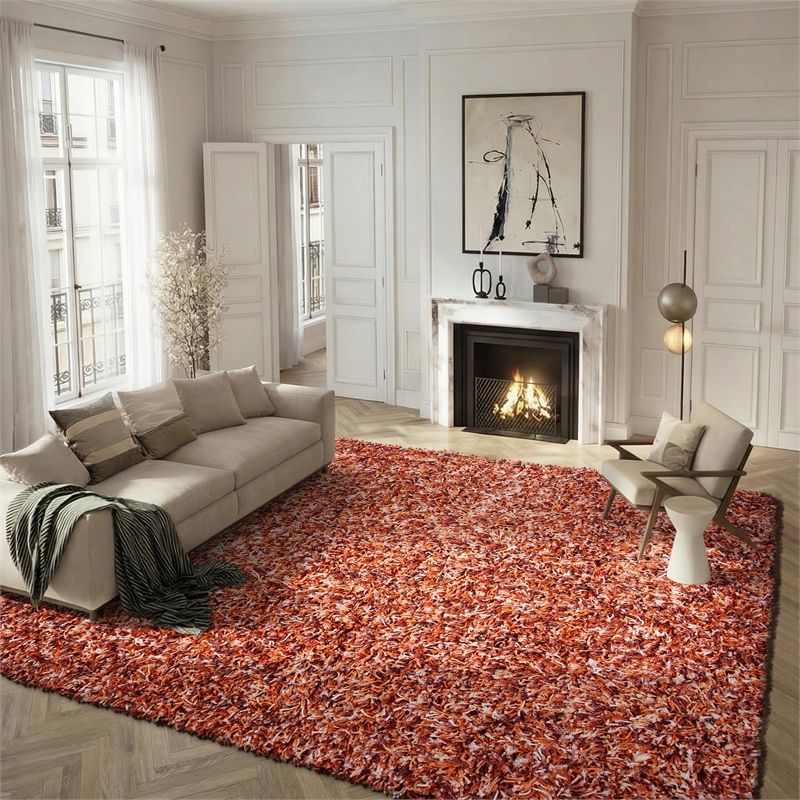 Safavieh Rio 8' x 10' Hand Loomed Shag Rug in Rust and Ivory