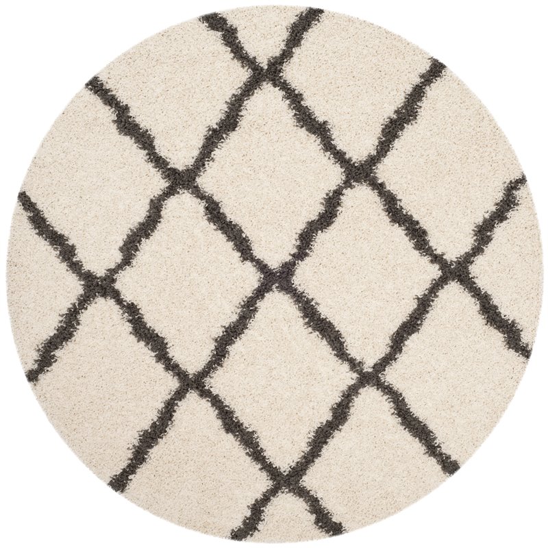 Safavieh Dallas 6' Round Shag Rug in Ivory and Dark Gray