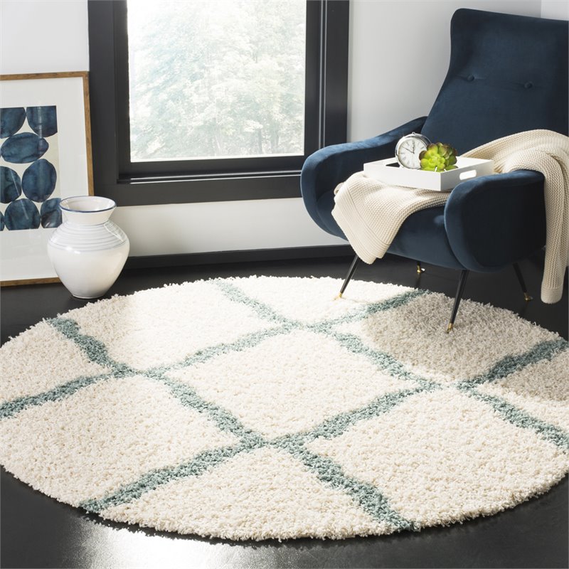 Safavieh Dallas 6' Round Shag Rug in Ivory and Seafoam