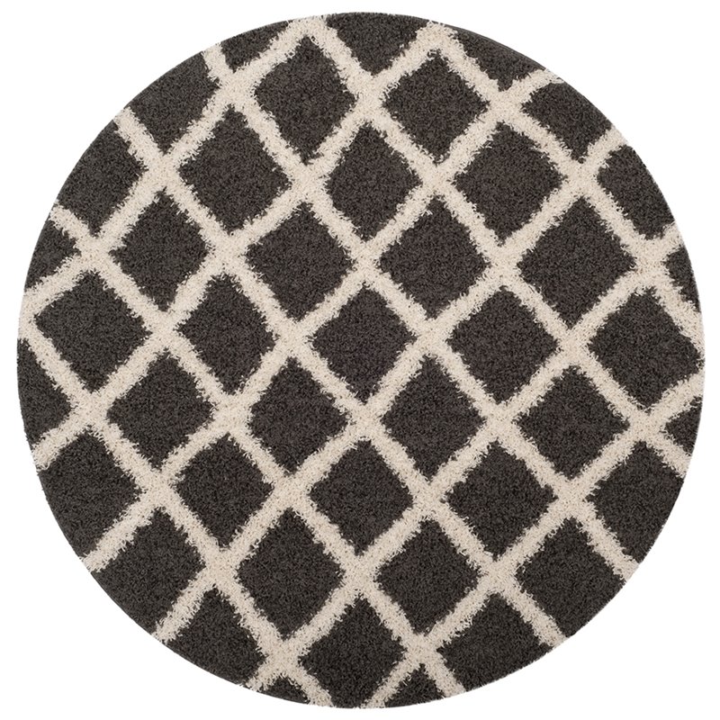 Safavieh Dallas 6' Round Shag Rug in Dark Gray and Ivory
