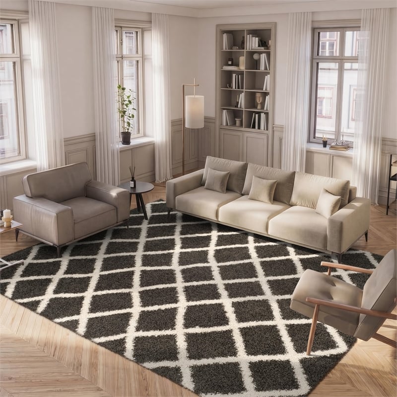 Safavieh Dallas 8' x 10' Shag Rug in Dark Gray and Ivory