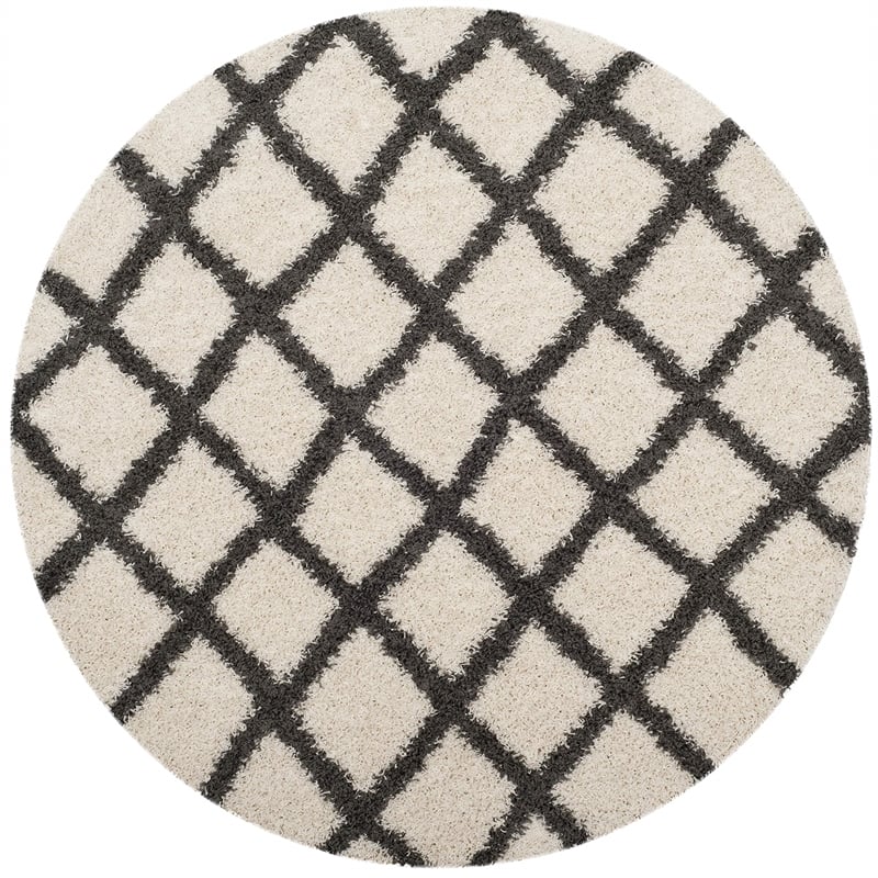 Safavieh Dallas 6' Round Shag Rug in Ivory and Gray