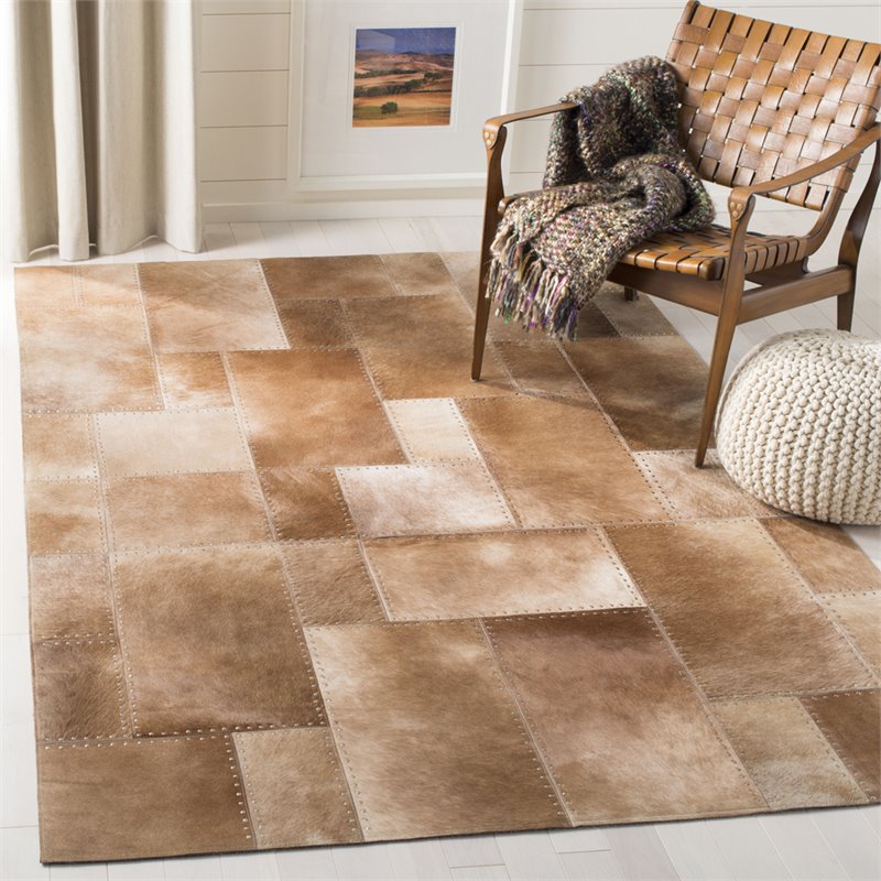 Hand Woven Leather Rug In Beige, White Leather Rug