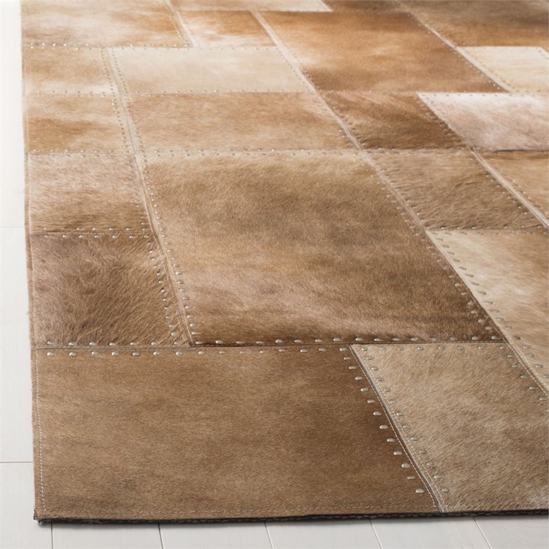 Hand Woven Leather Rug In Beige, White Leather Rug