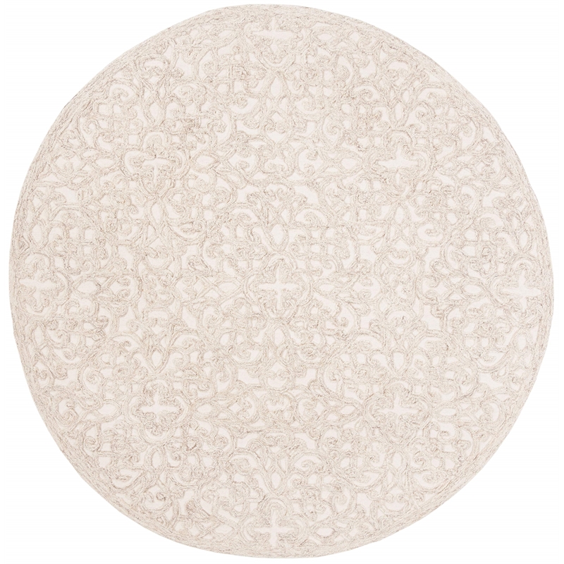 Safavieh Trace 6' Round Hand Tufted Wool Rug in Camel and Ivory