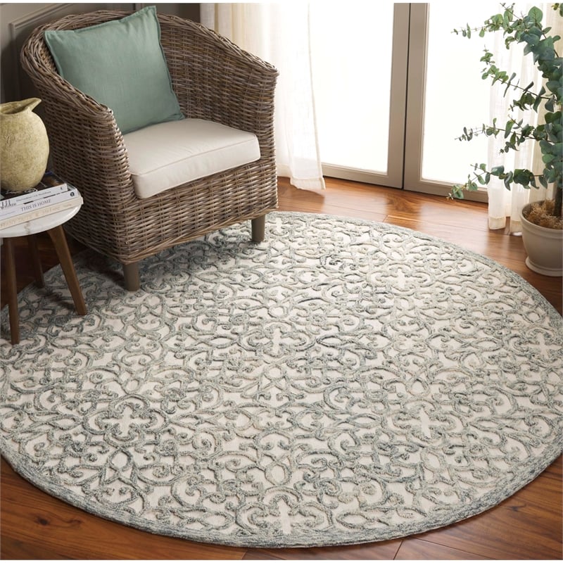 Safavieh Trace 6' Round Hand Tufted Wool Rug in Charcoal and Ivory