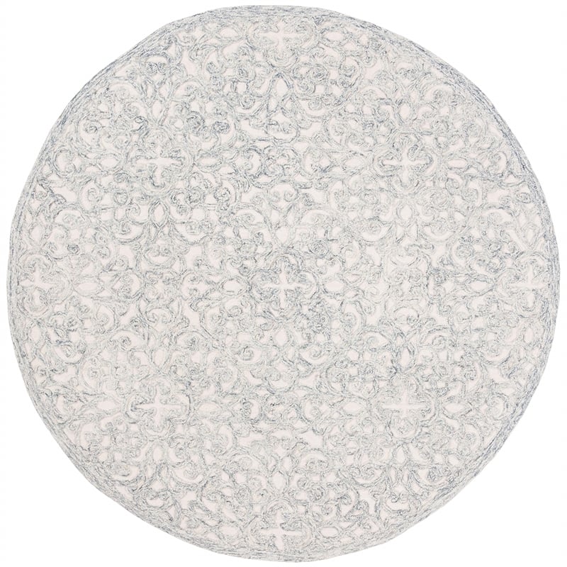 Safavieh Trace 6' Round Hand Tufted Wool Rug in Charcoal and Ivory
