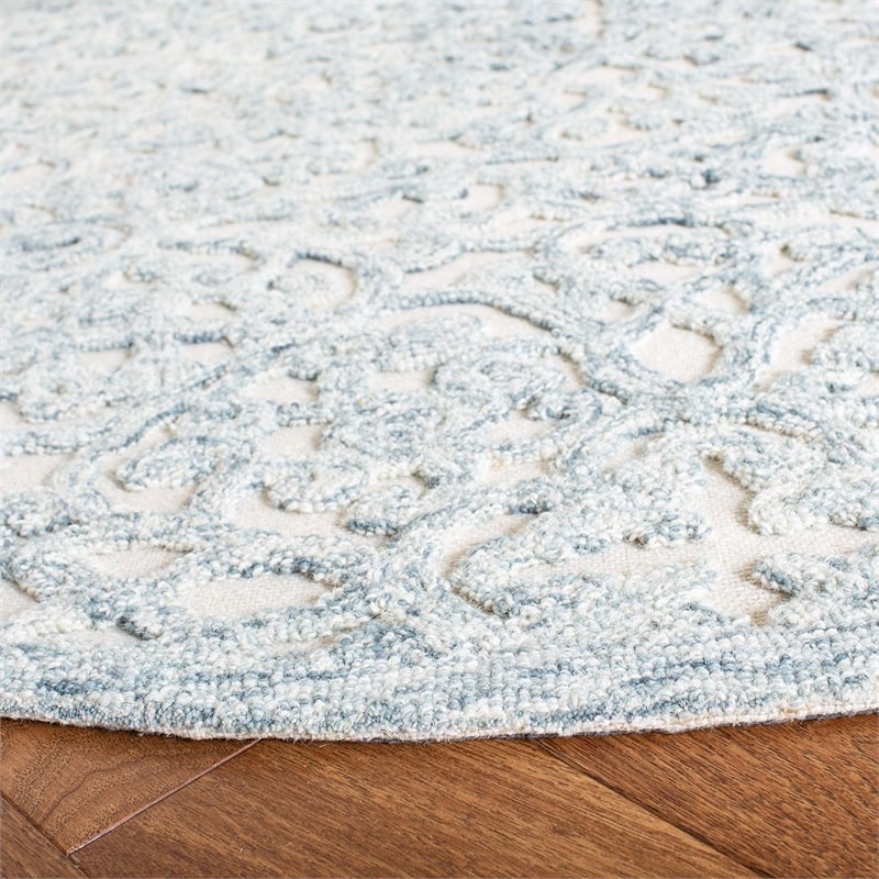 Safavieh Trace 6' Round Hand Tufted Wool Rug in Charcoal and Ivory