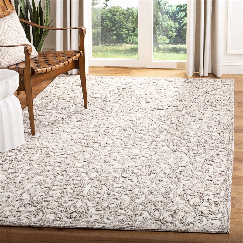 Safavieh Trace 3' x 5' Hand Tufted Wool Rug in Brown and Ivory