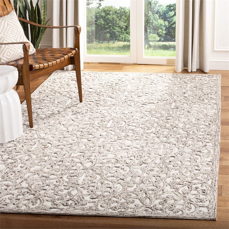 Safavieh Trace 4' x 6' Hand Tufted Wool Rug in Brown and Ivory