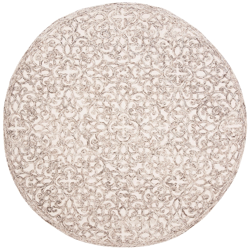 Safavieh Trace 6' Round Hand Tufted Wool Rug in Brown and Ivory