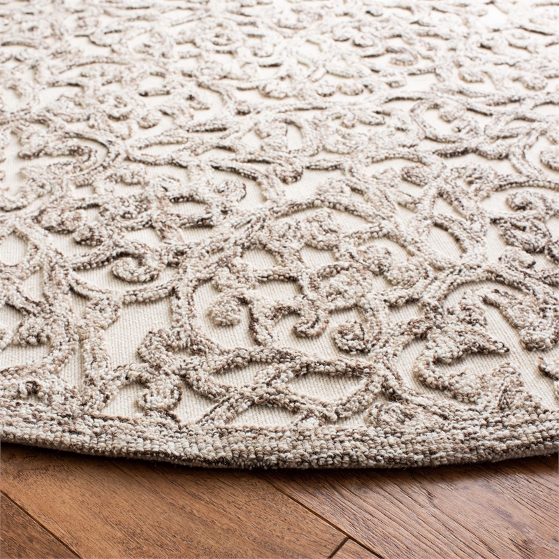 Safavieh Trace 6' Round Hand Tufted Wool Rug in Brown and Ivory