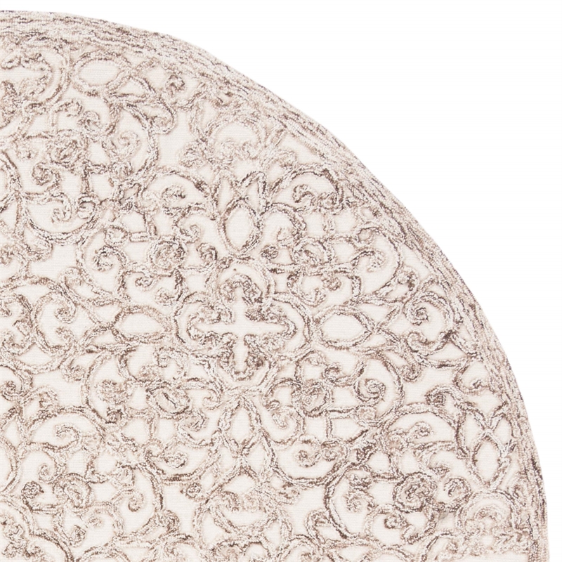 Safavieh Trace 6' Round Hand Tufted Wool Rug in Brown and Ivory