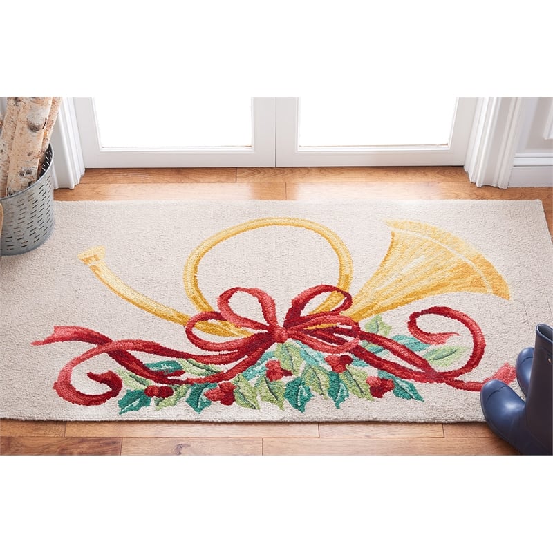 Safavieh Vintage Posters 2' x 3' Hand Hooked Wool Rug in Ivory and Red