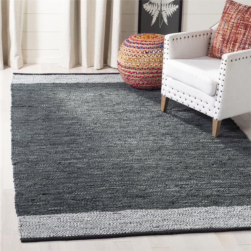 Safavieh Vintage 4' x 6' Hand Woven Leather Rug in Gray and Silver
