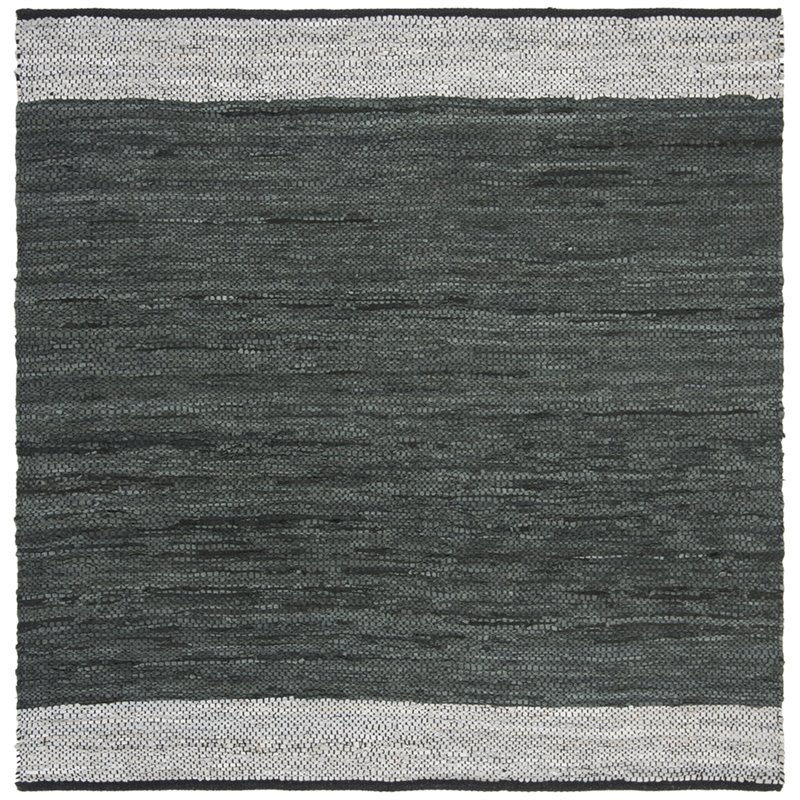 Safavieh Vintage 6' Square Hand Woven Leather Rug in Gray and Silver
