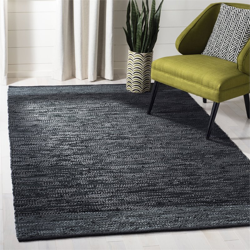 Safavieh Vintage 3' x 5' Hand Woven Leather Rug in Black and Gray