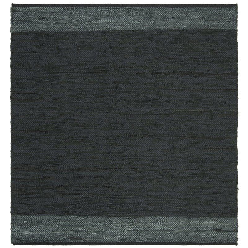 Safavieh Vintage 6' Square Hand Woven Leather Rug in Black and Gray