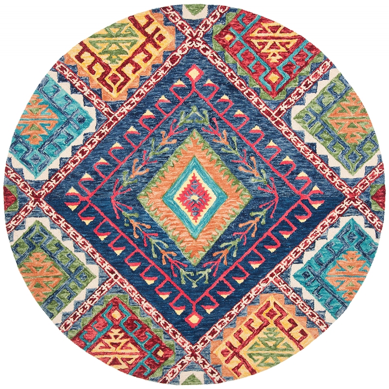 Safavieh Aspen 7' Round Hand Tufted Wool Rug in Blue
