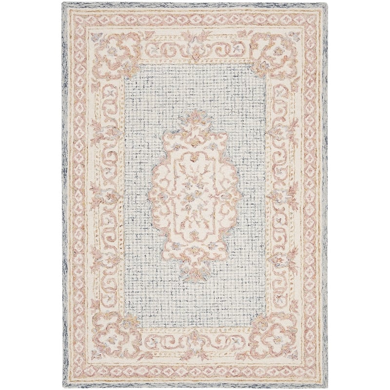 Safavieh Aubusson 4' x 6' Hand Tufted Wool Rug in Blue and Ivory