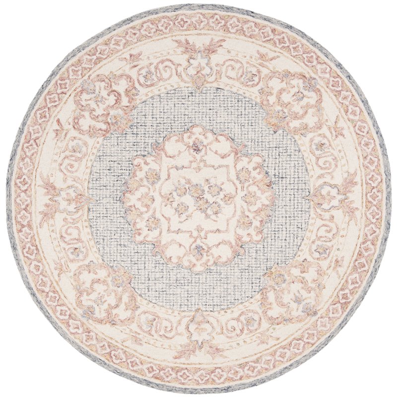 Safavieh Aubusson 6' Round Hand Tufted Wool Rug in Blue and Ivory
